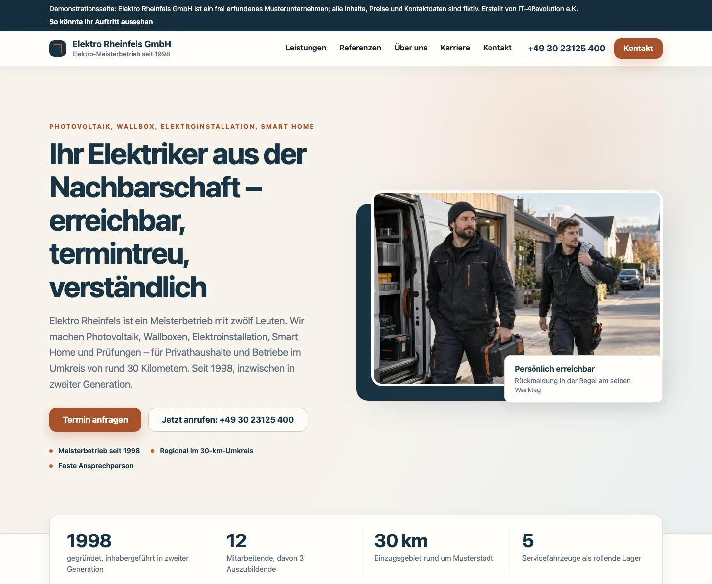Vorschau der Demo-Unternehmenswebsite Elektro Rheinfels